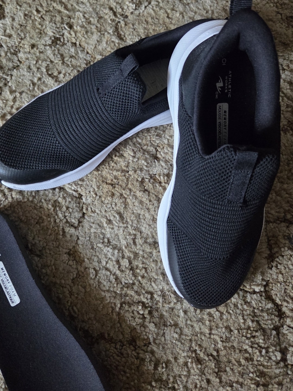 Athletic Works Black Slip-On Knit Sneakers with White Sole